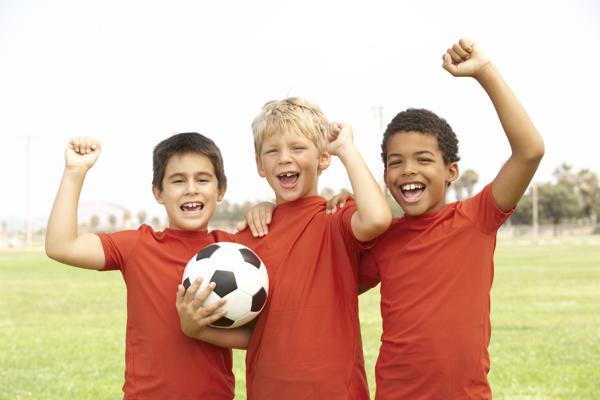 Soccer players cheering