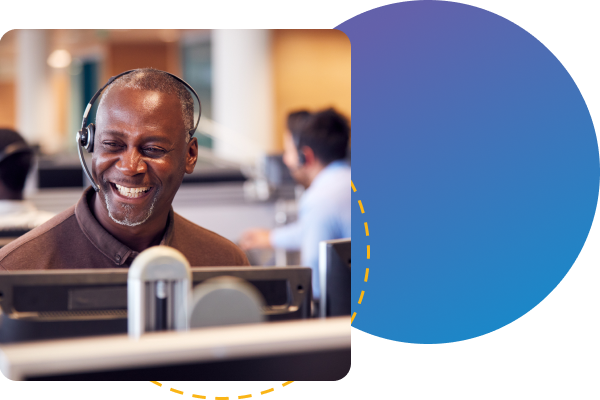 Smiling customer service representative wearing headset