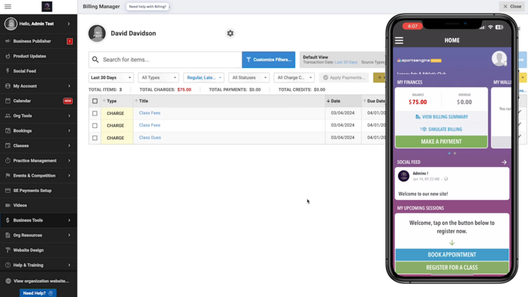 thumbnail image showing side-by-side view of sportsengine motion's web application and mobile app